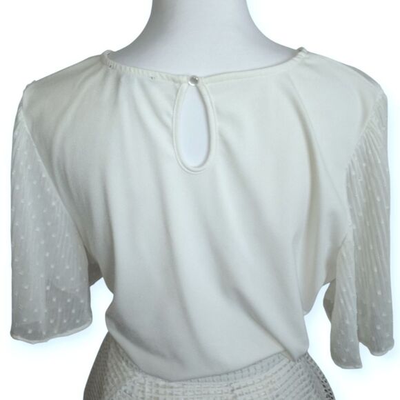 Adrianna Papell Cream Blouse with Sheer Sleeves Sz.L EUC - Picture 3 of 6